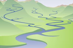 River Basin in green mountains animated